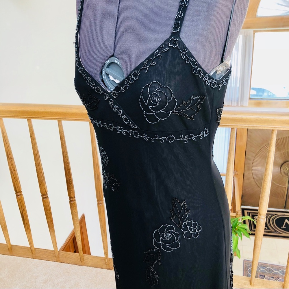Cache Black Sheer Beaded Formal Dress